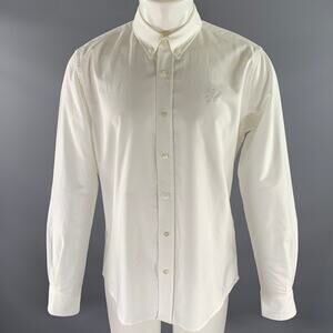 AMI Size M White Embroidery Cotton Button Down Oxford Long Sleeve Shirt